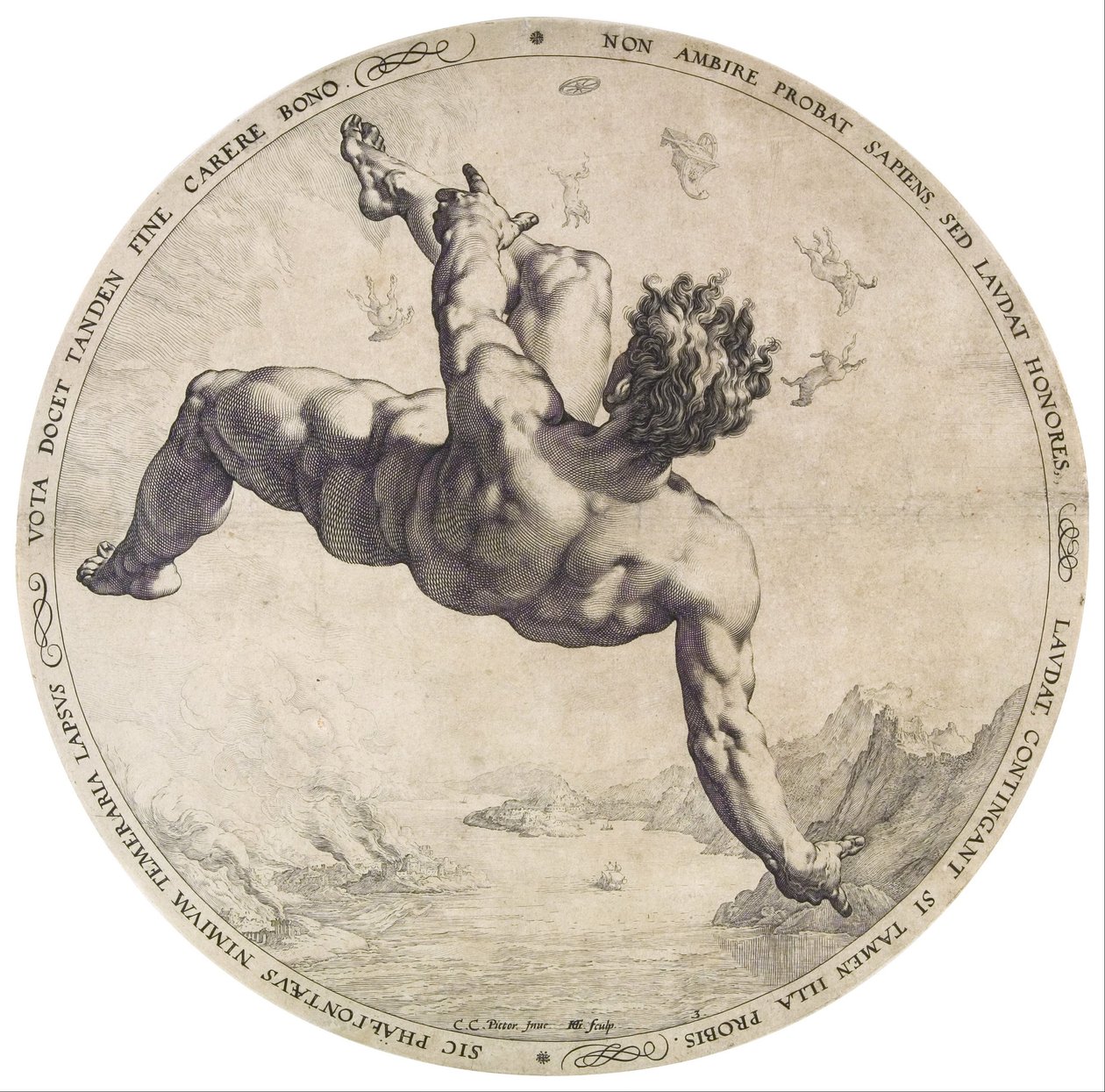 Phaethon uit de serie De Vier Schandalen door Hendrik Goltzius