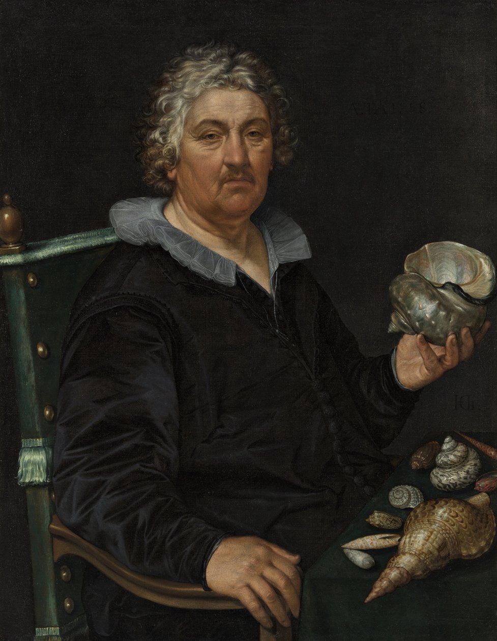 Portret van de Haarlemse Schelpenverzamelaar Jan Govertsen van der Aer door Hendrik Goltzius