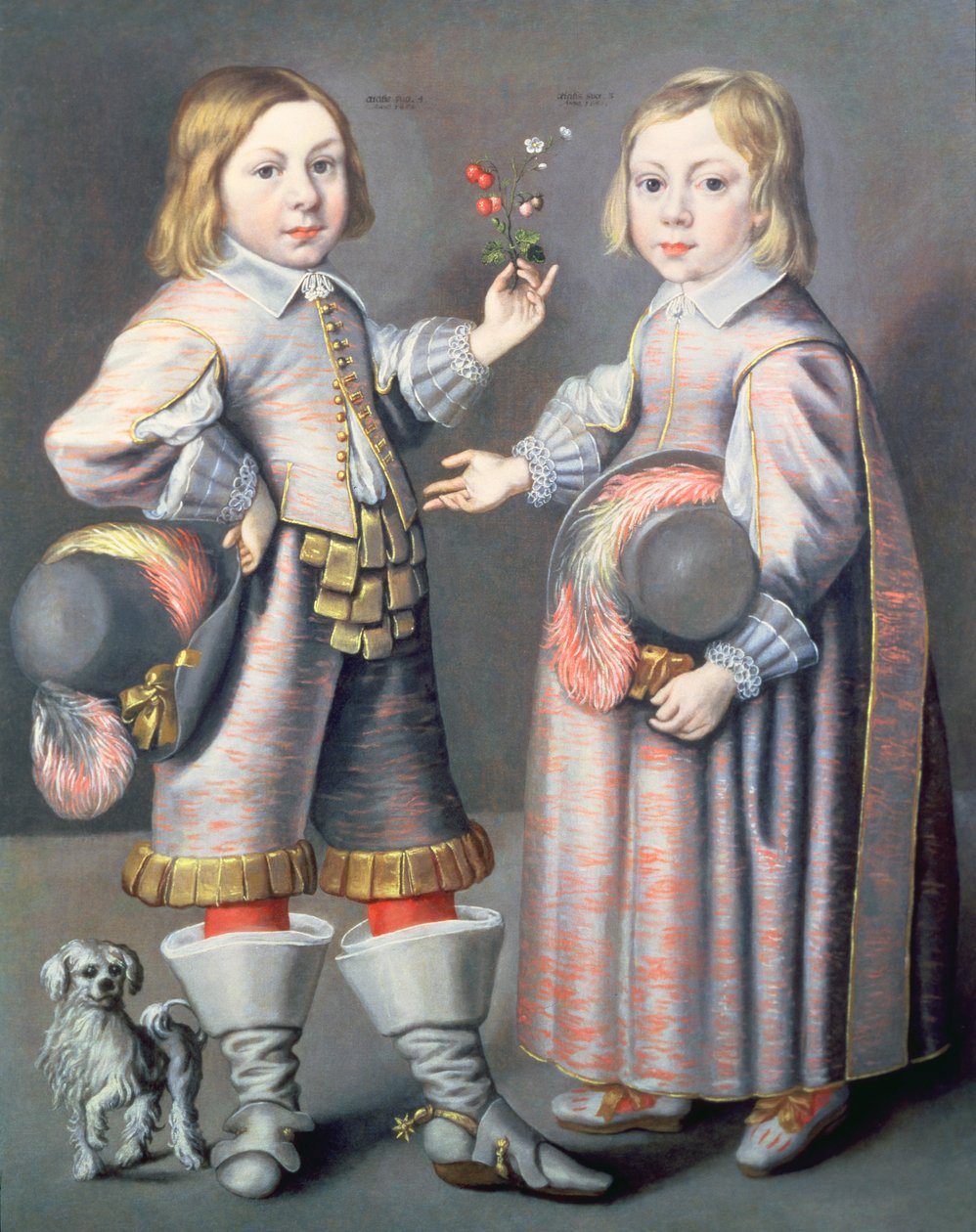 Een Portret van een Jongen van Vier en een Meisje van Drie met een Kleine Hond door Hendrick Munnichhoven