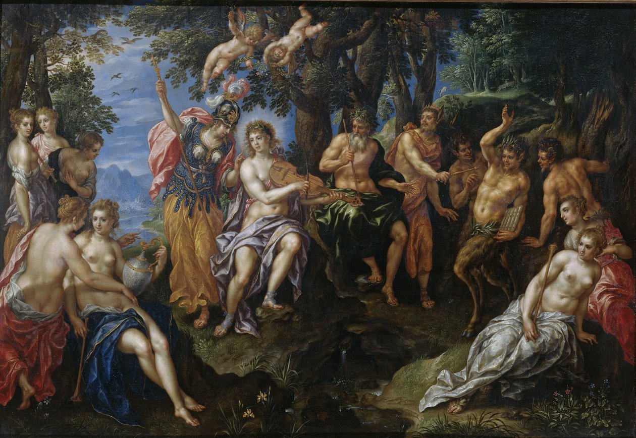 De wedstrijd tussen Apollo en Pan door Hendrick de Clerck