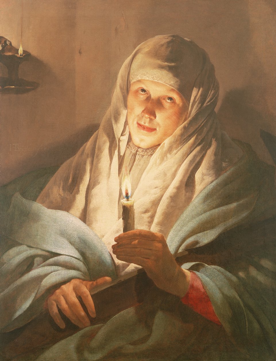 Een vrouw met een kaars en kruis door Hendrick ter Brugghen