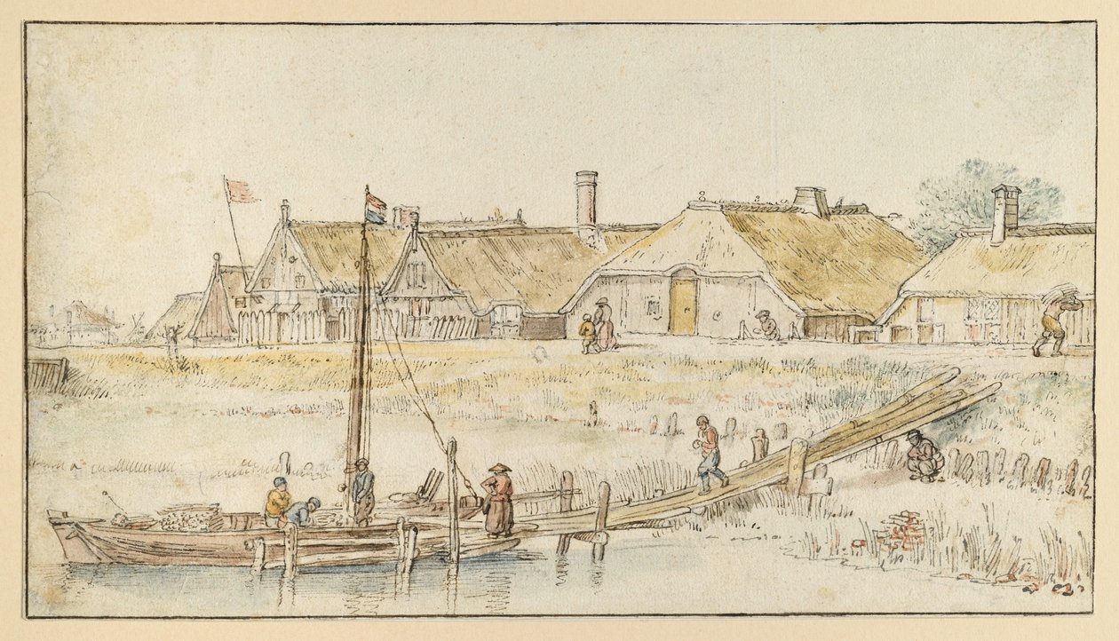 Dorpsstraat aan de kanaaloever door Hendrick Avercamp