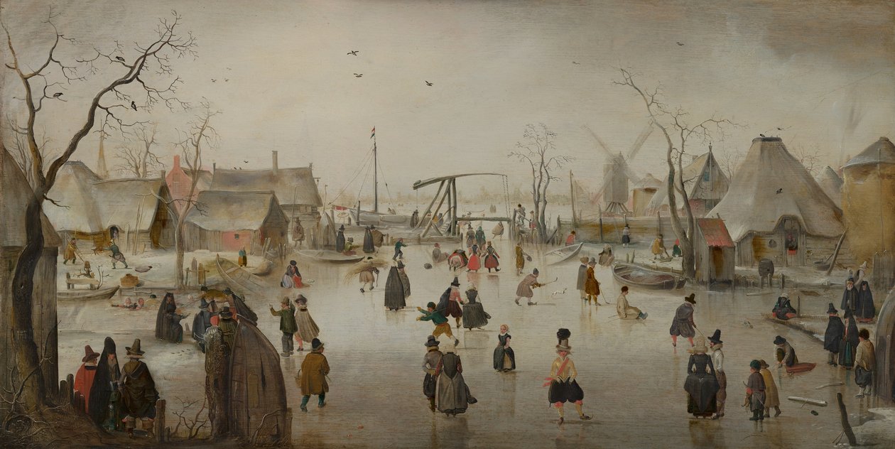 Dutch: IJsvermaak bij een dorp Ice Scene door Hendrick Avercamp