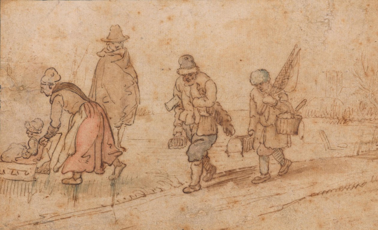 Figuren in winterlandschap door Hendrick Avercamp