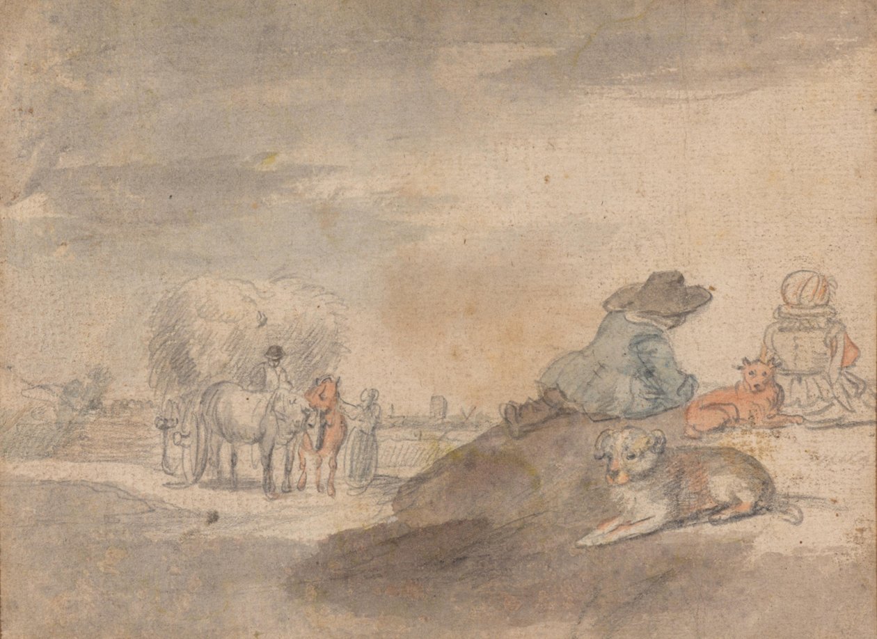 Landschap met hooiwagen door Hendrick Avercamp