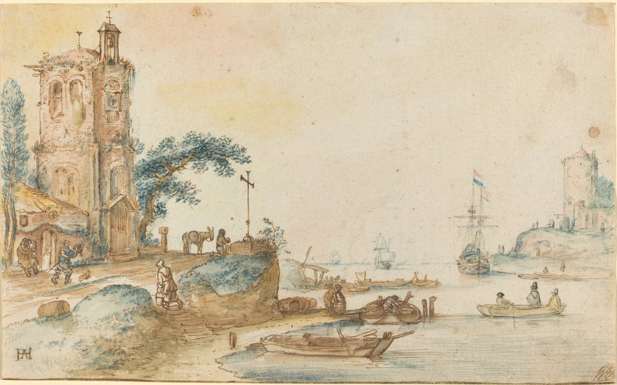 Scène met een Toren aan de Linkerkant door Hendrick Avercamp