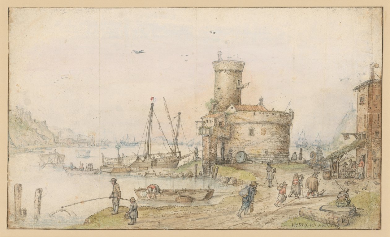 Stad aan een rivier door Hendrick Avercamp