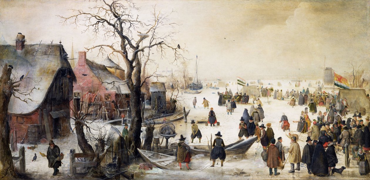 Winterlandschap aan een kanaal door Hendrick Avercamp