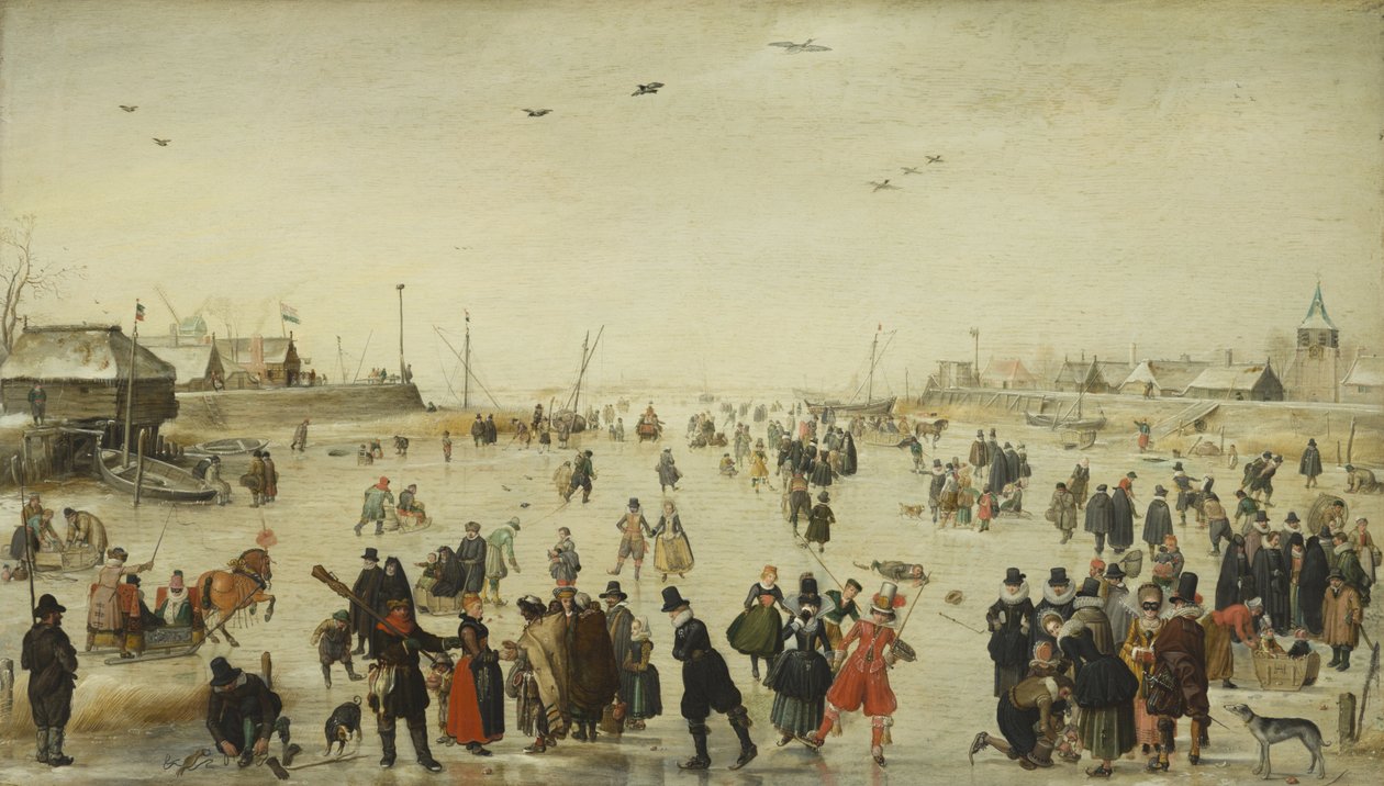 Winters tafereel op een bevroren kanaal door Hendrick Avercamp