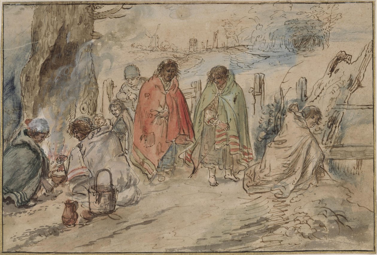 Zigeuners bij het kampvuur door Hendrick Avercamp