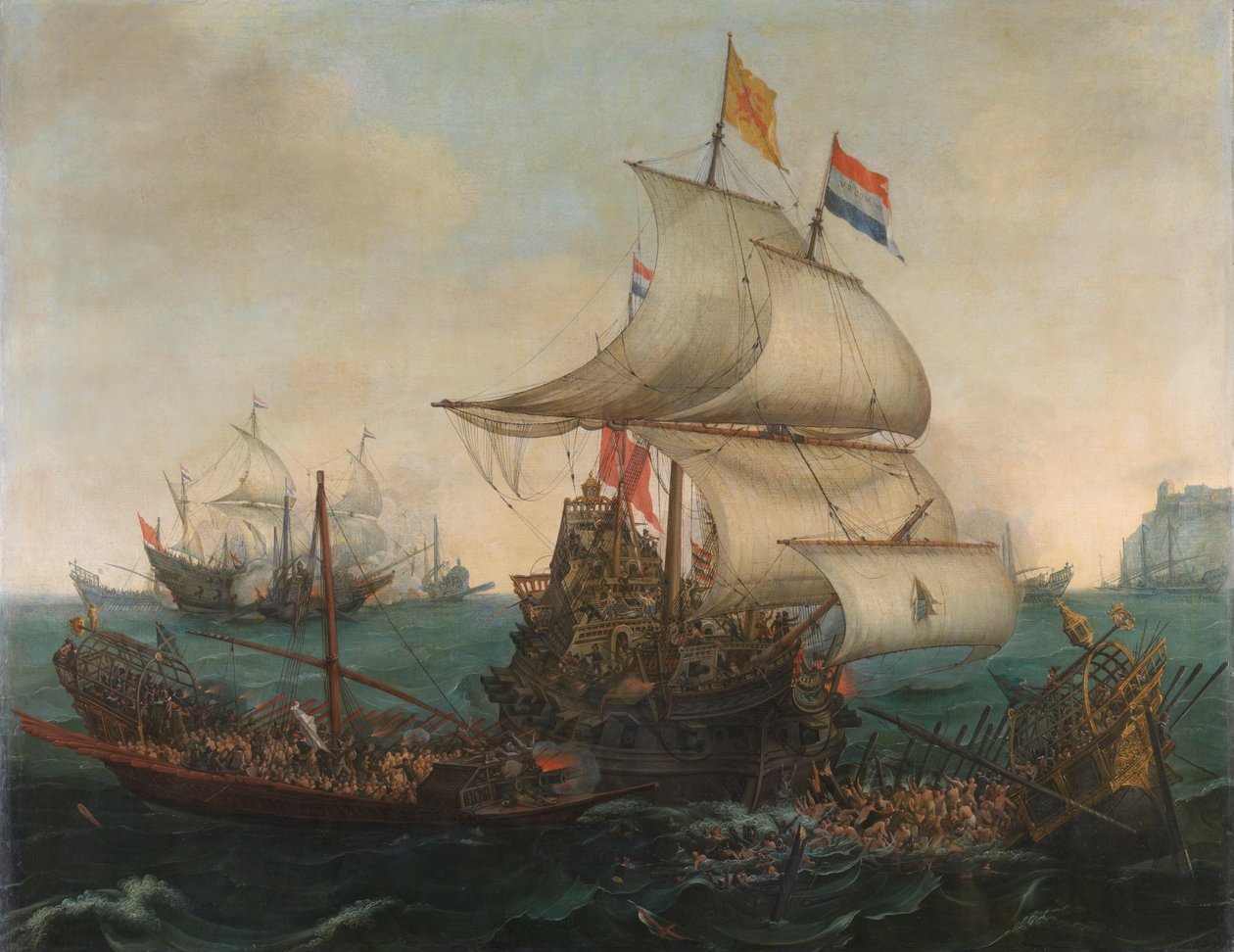 Nederlandse Schepen Rammen Spaanse Galjoenen aan de Engelse Kust, 3 Oktober 1602 door Hendrick Cornelisz. Vroom