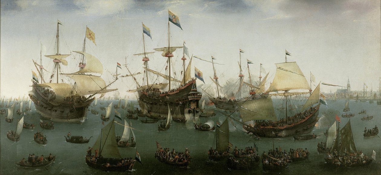 De terugkeer naar Amsterdam van de tweede expeditie naar Oost-Indië, 19 juli 1599 door Hendrick Cornelisz. Vroom