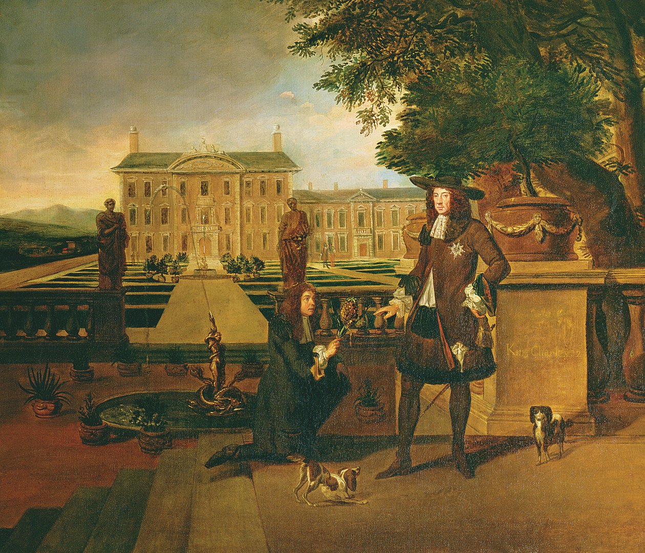John Rose (c.1621-77) de tuinman van de koning, presenteert Charles II (1630-85) een ananas, vermoedelijk de eerste gekweekt in Engeland bij Dorney Court in Berkshire door Hendrick Danckerts