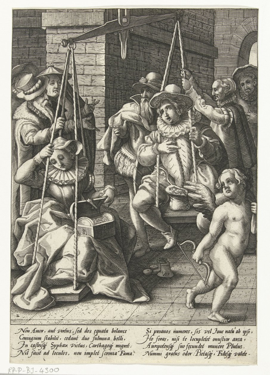 De huwelijksweegschaal (Spreekwoorden naar Karel van Mander) door Hendrick Goltzius (attributed to workshop of)