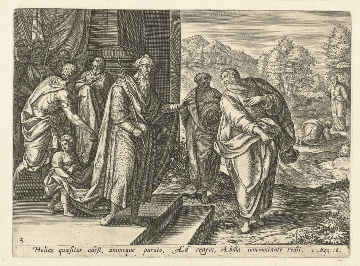 Elia spreekt ten tweeden male met koning Achab door Hendrick Goltzius (rejected attribution)