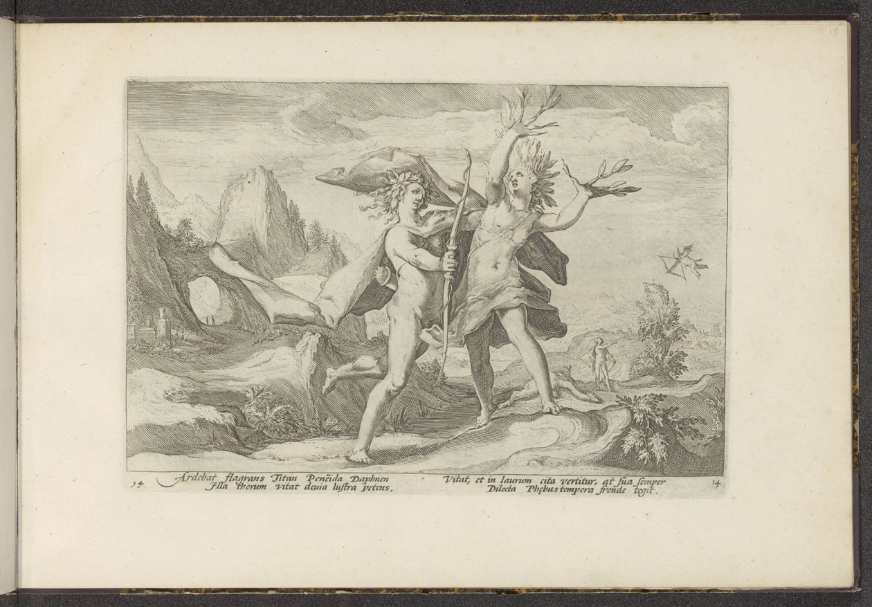 Daphne verandert in een laurierboom door Hendrick Goltzius (workshop of)
