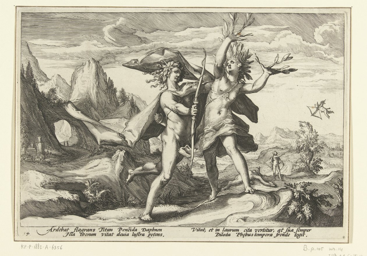 Daphne verandert in een laurierboom door Hendrick Goltzius (workshop of)