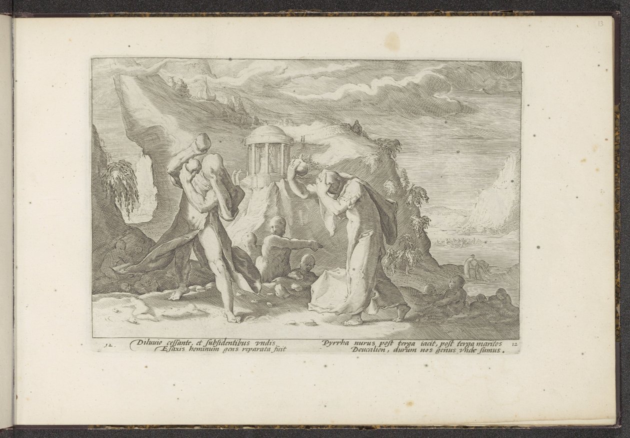 Deucalion en Pyrrha scheppen een nieuw mensenras door Hendrick Goltzius (workshop of)