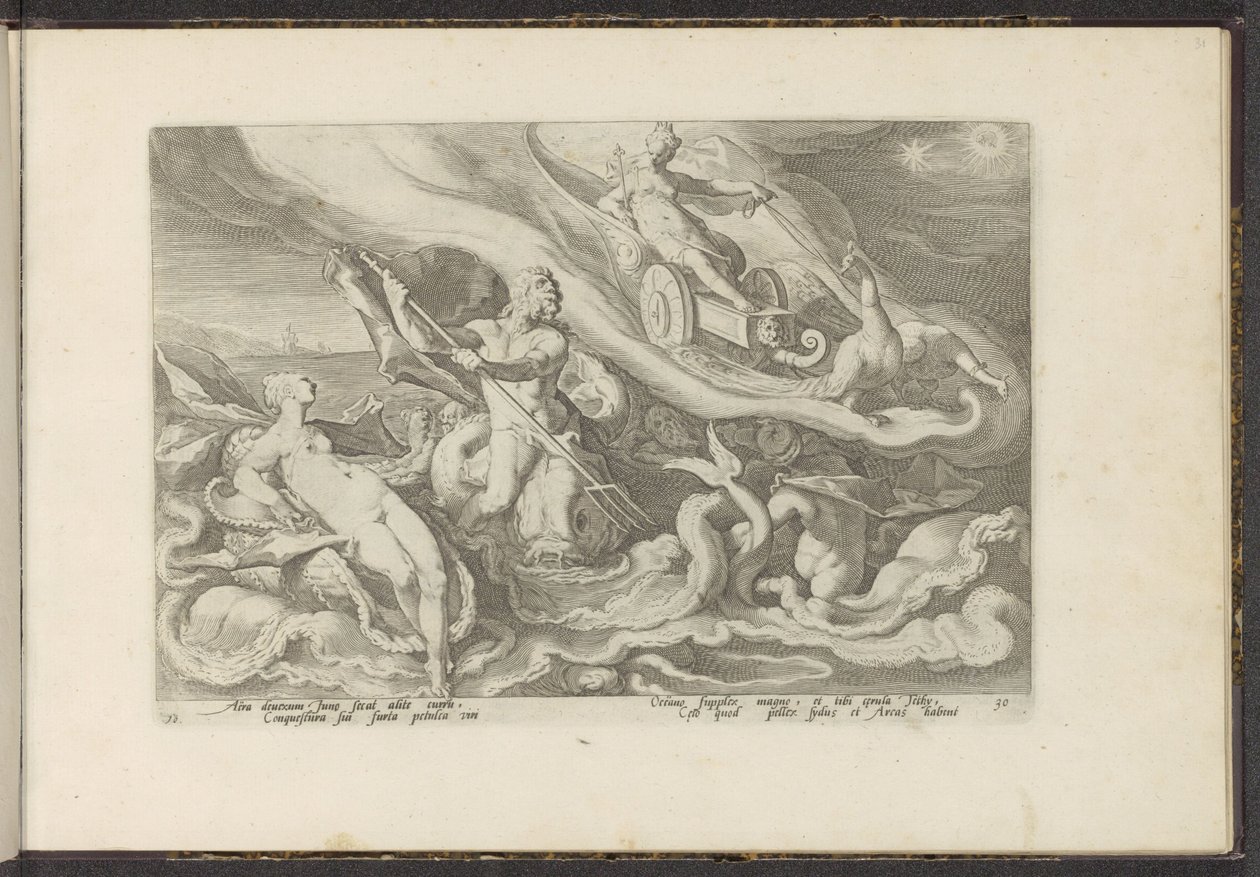 Juno beklaagt zich bij Thetis en Oceanus door Hendrick Goltzius (workshop of)