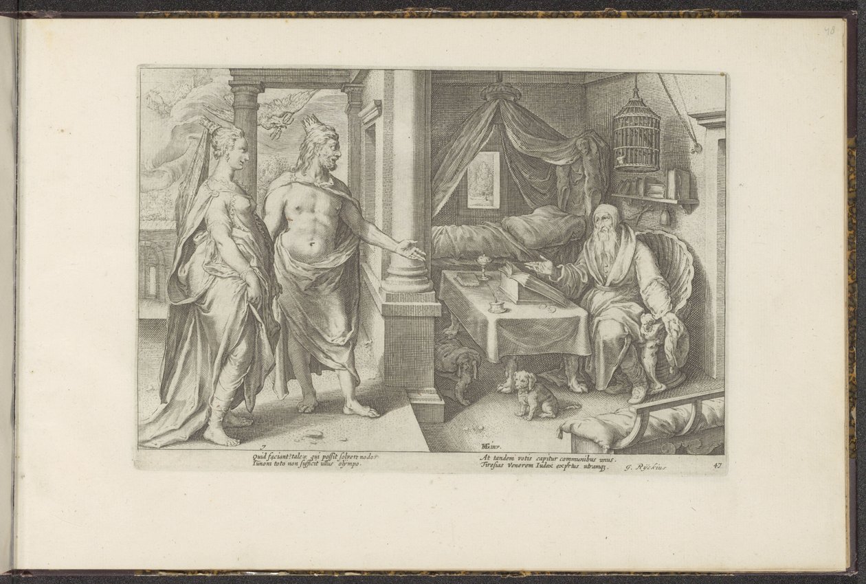 Juno en Jupiter vragen raad aan Tiresias door Hendrick Goltzius (workshop of)