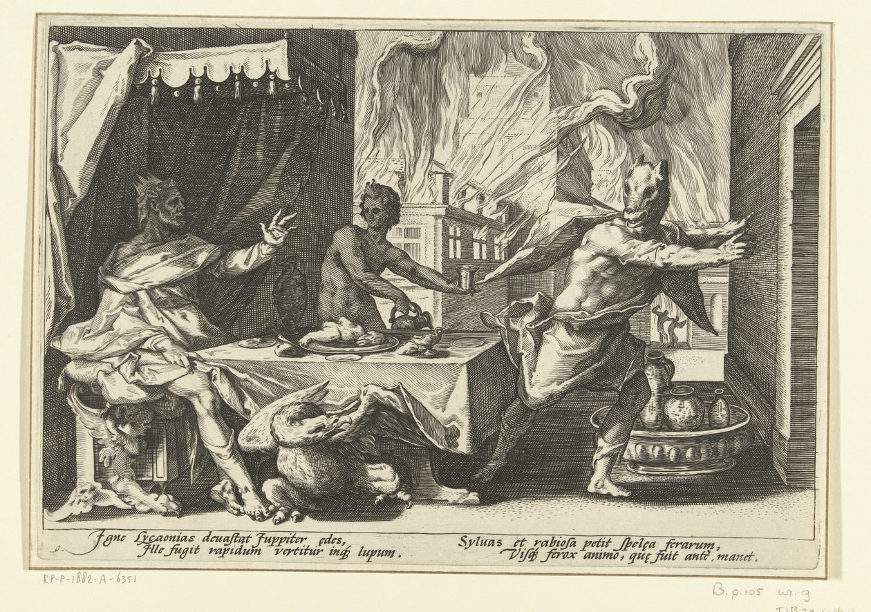Lycaon verandert in een wolf door Hendrick Goltzius (workshop of)