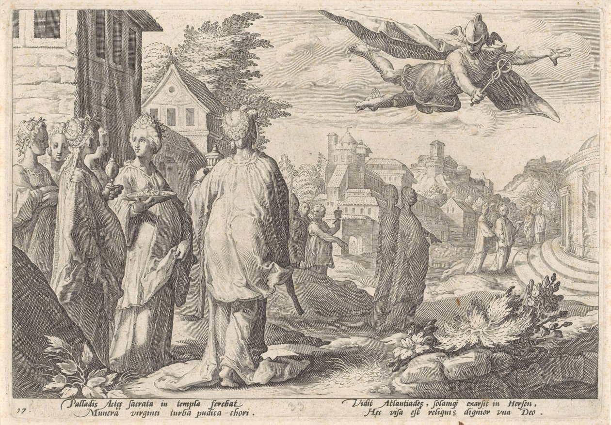 Mercurius en Herse door Hendrick Goltzius (workshop of)