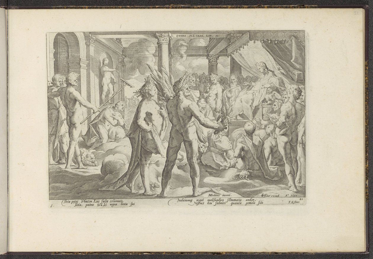 Phaëton in het paleis van Helios door Hendrick Goltzius (workshop of)