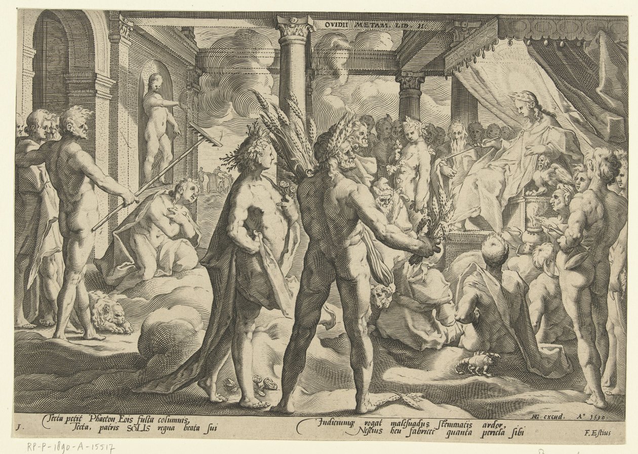Phaëton in het paleis van Helios door Hendrick Goltzius (workshop of)