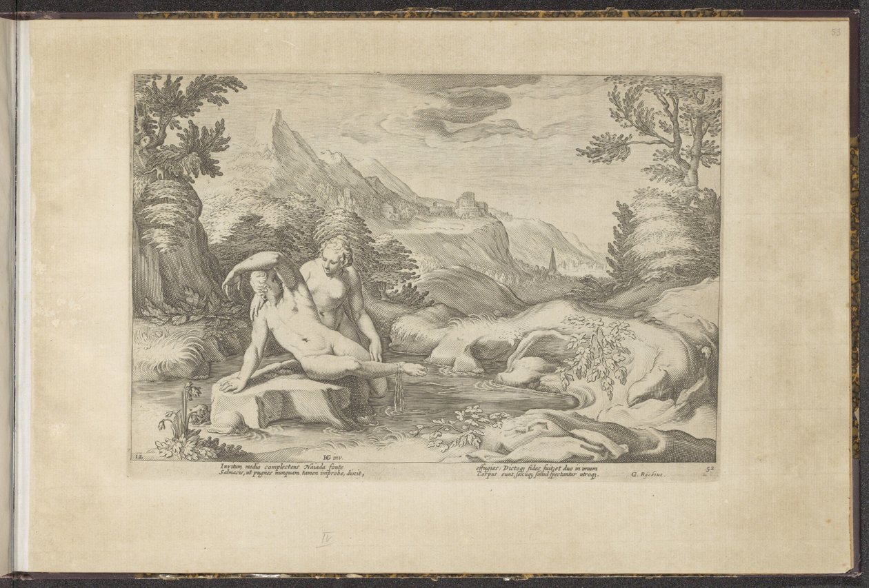 Salmacis en Hermaphroditus door Hendrick Goltzius (workshop of)