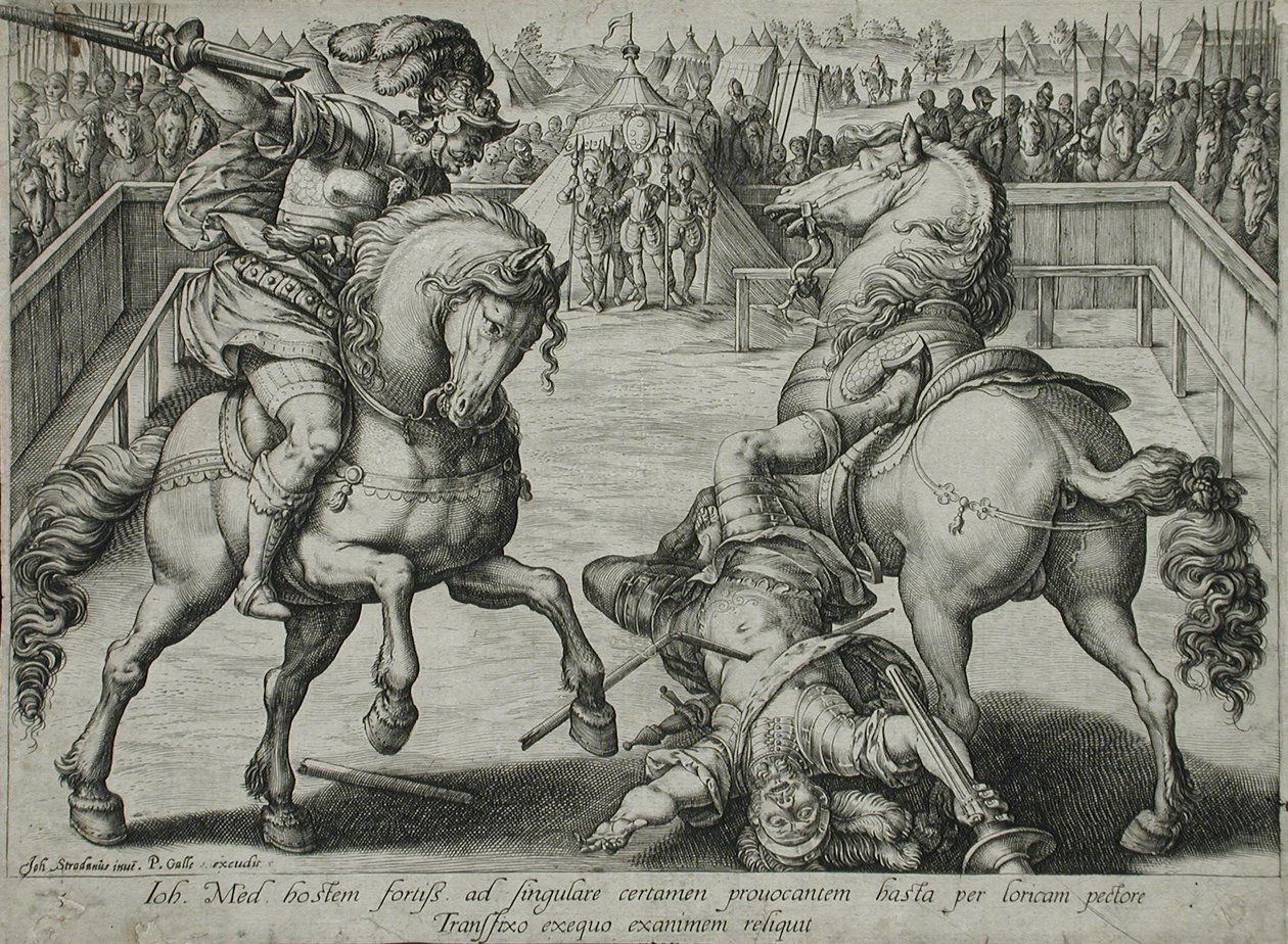 Een duel te paard door Hendrick Goltzius