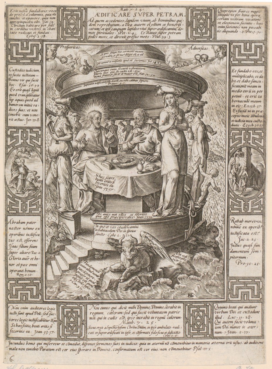 Aedificare super Petram, blad 6 uit de reeks „Allegorieën van het christelijk geloof” door Hendrick Goltzius