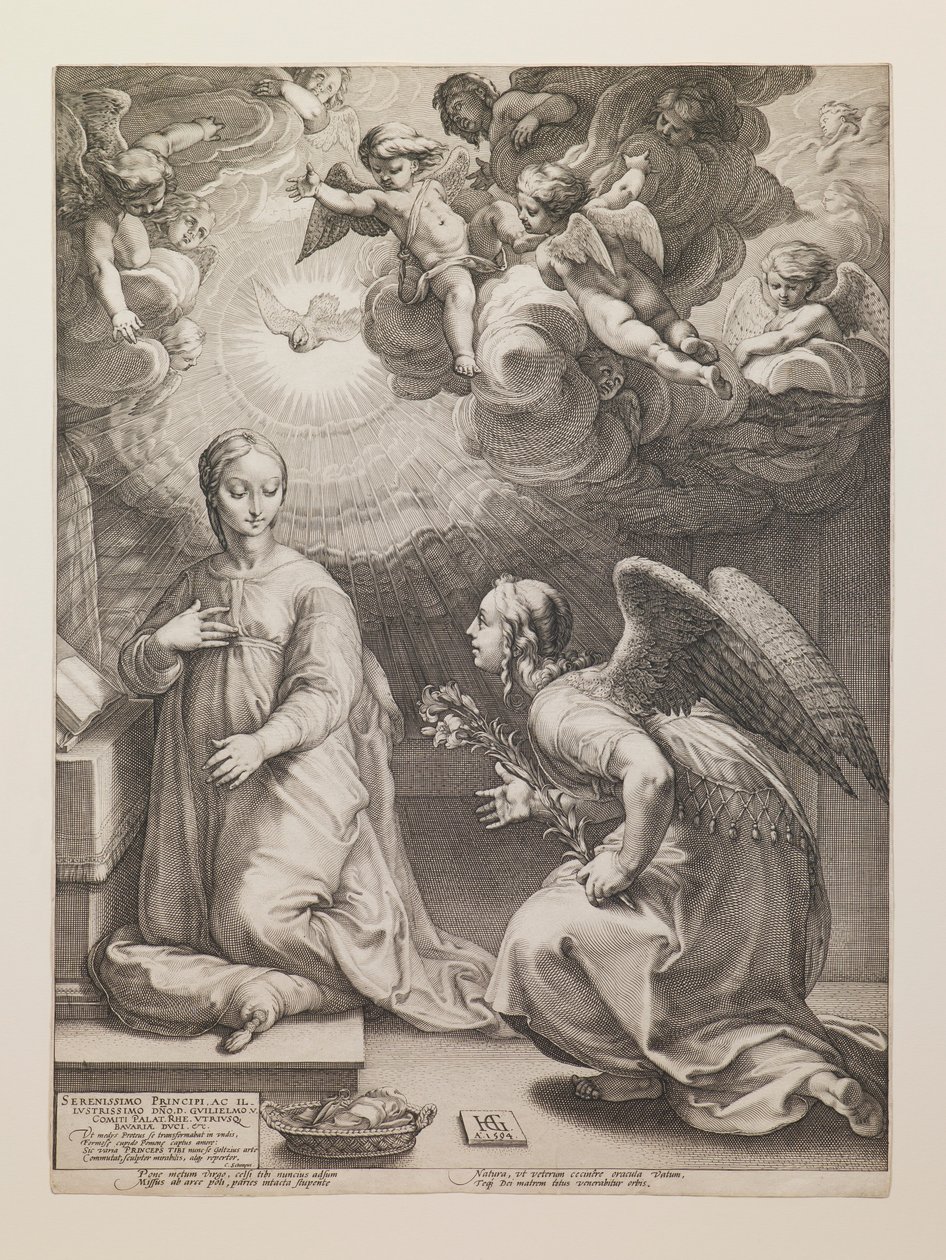 Annunciatie, uit de serie „Het leven van de Maagd“ door Hendrick Goltzius