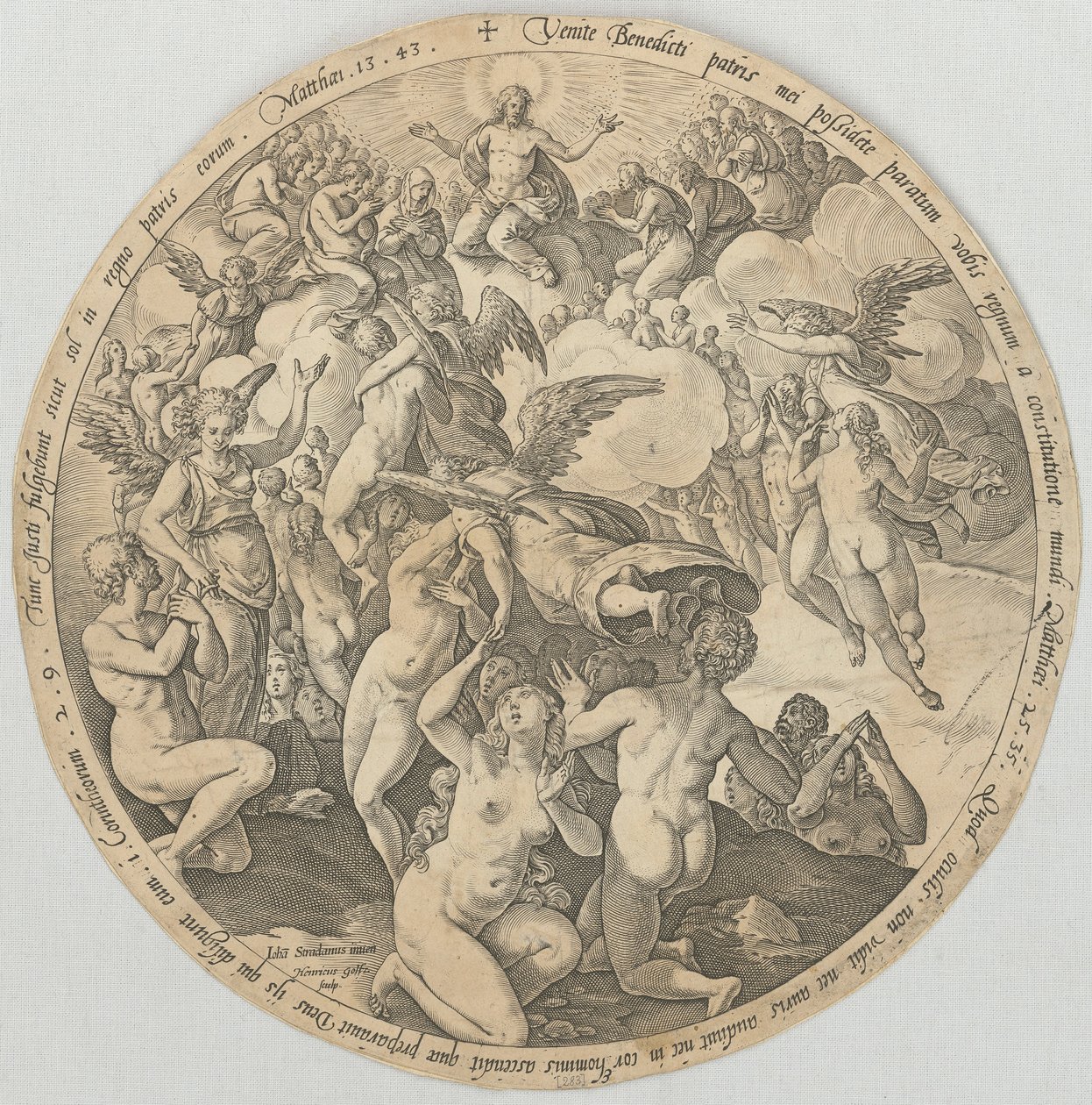 De hemelvaart van de rechtvaardigen, blad 3 uit de serie „De vier laatste dingen“ door Hendrick Goltzius