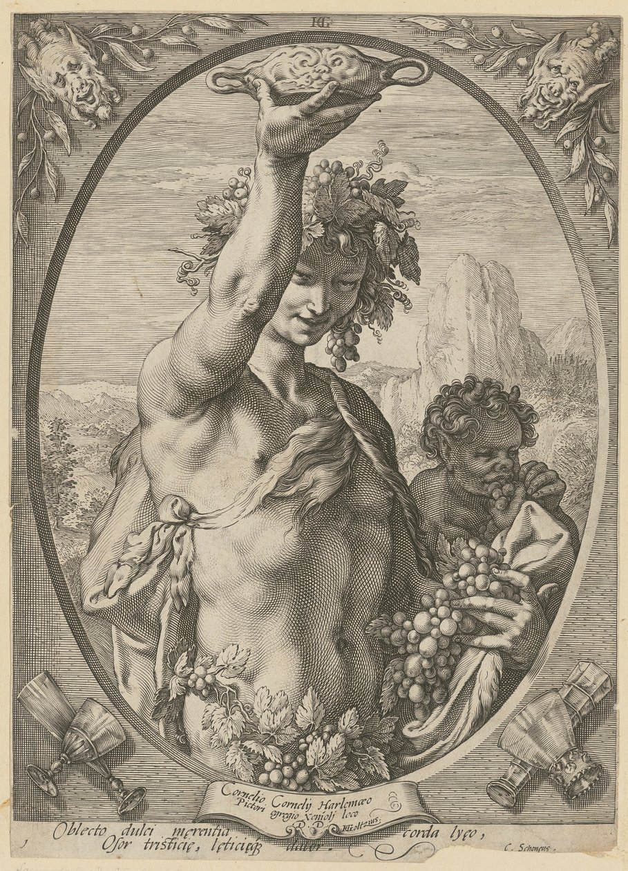 Bacchus, blad 1 uit de serie „Bacchus, Venus en Ceres“ door Hendrick Goltzius