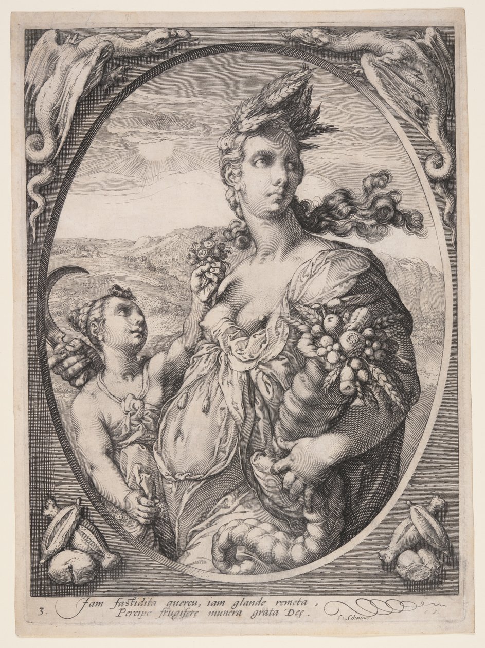 Ceres, van Drie heidense goden of godinnen door Hendrick Goltzius