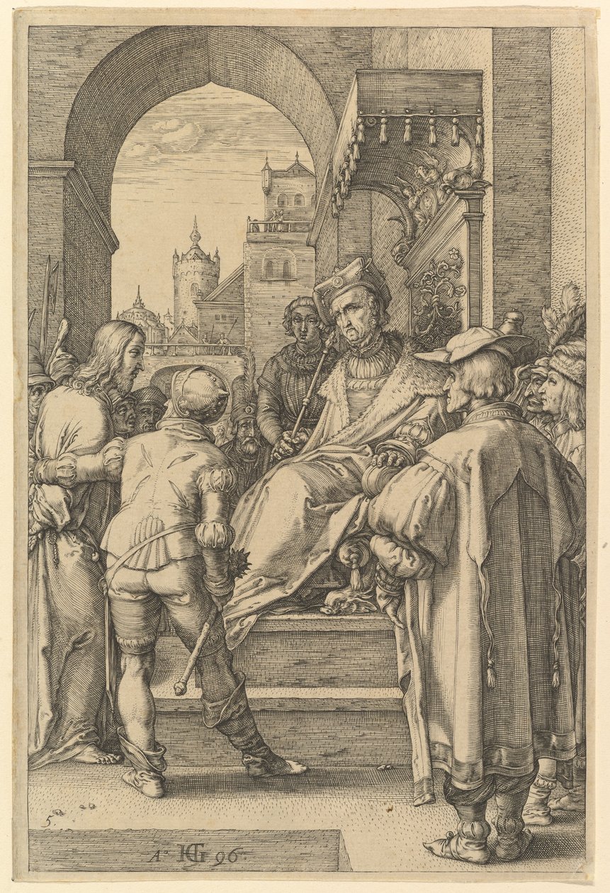 Christus voor Pilatus, uit „De Passie van Christus“ door Hendrick Goltzius