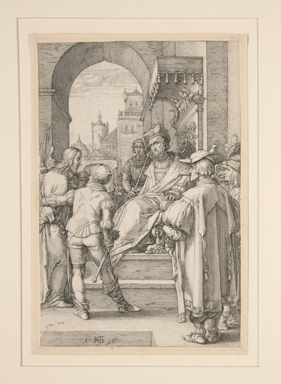 Christus voor Pilatus, plaat 5 uit de serie De Passie van Christus door Hendrick Goltzius