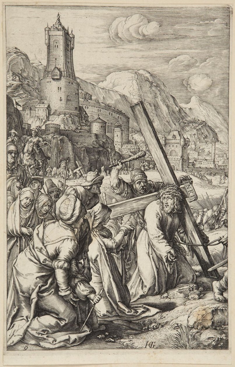 Christus draagt het kruis door Hendrick Goltzius