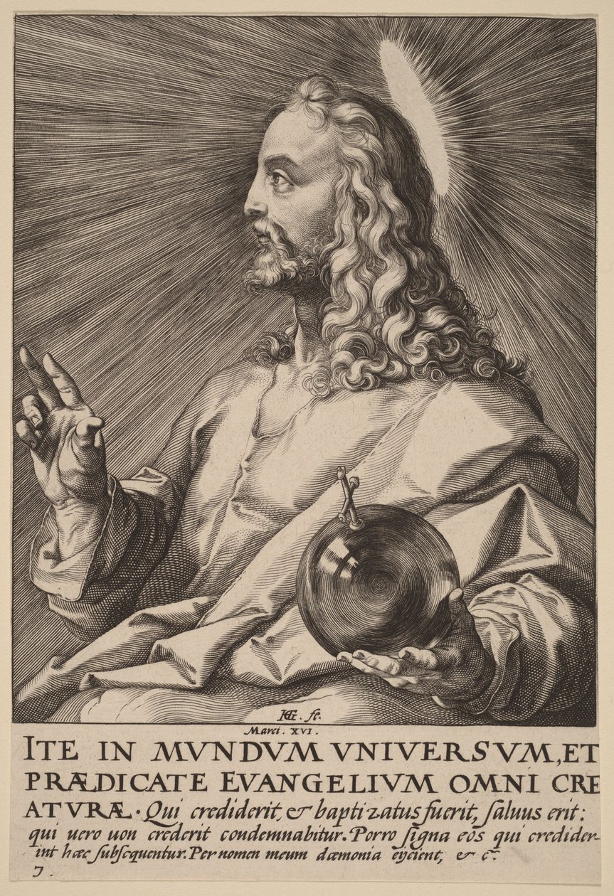 Christus als Salvator Mundi door Hendrick Goltzius