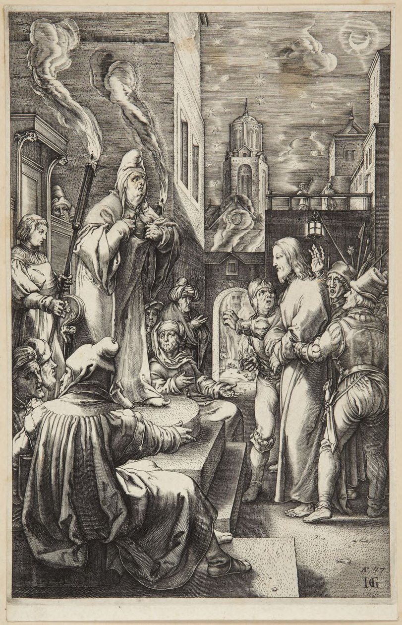Christus voor Kajafas door Hendrick Goltzius