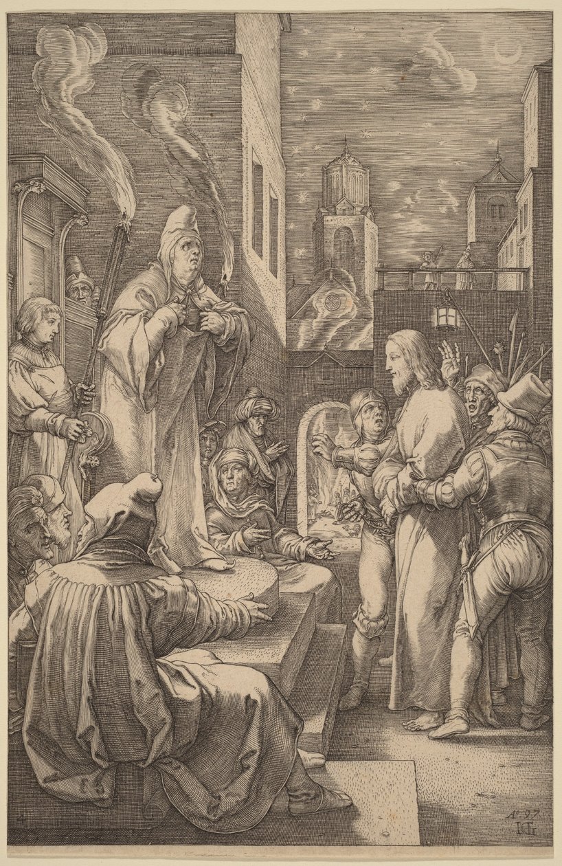 Christus voor Kajafas door Hendrick Goltzius