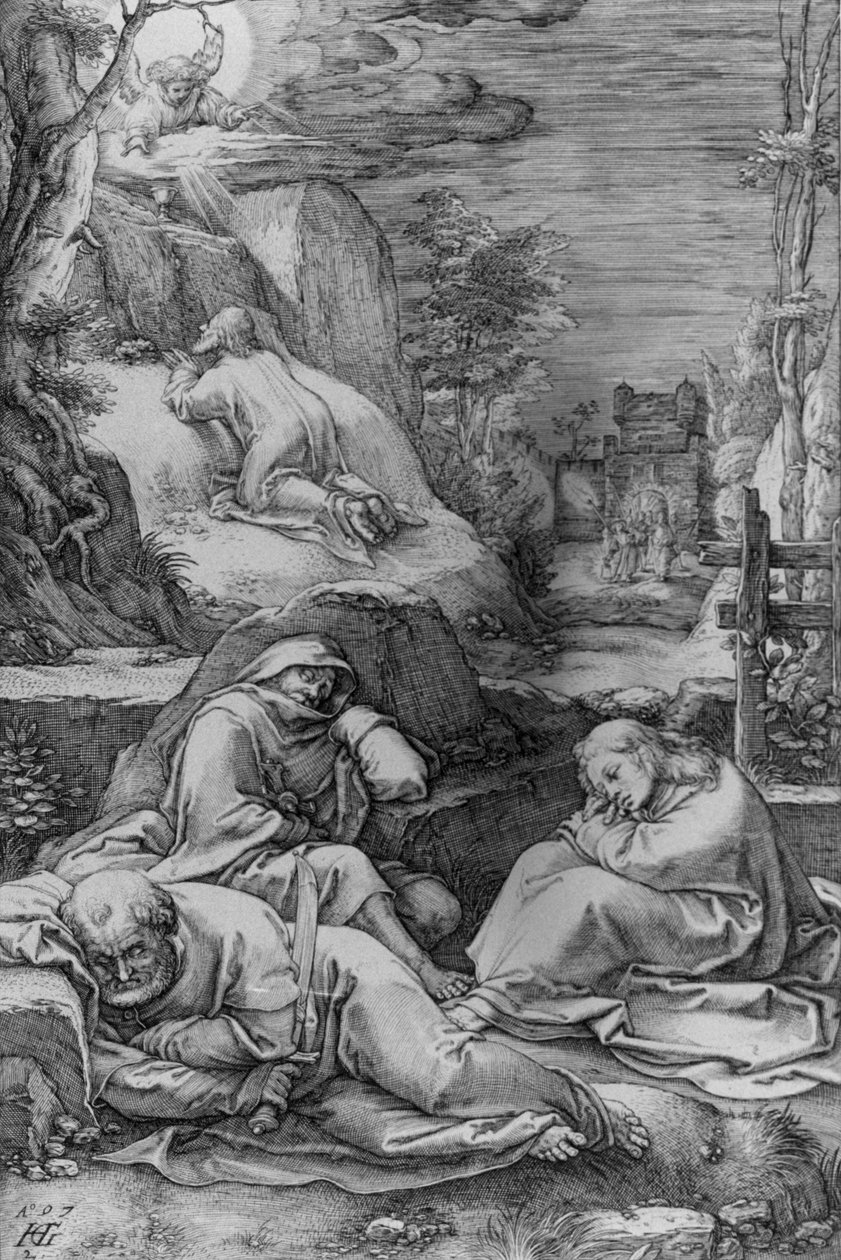 Christus op de Olijfberg, nummer 2 uit de serie „De Passie“ door Hendrick Goltzius