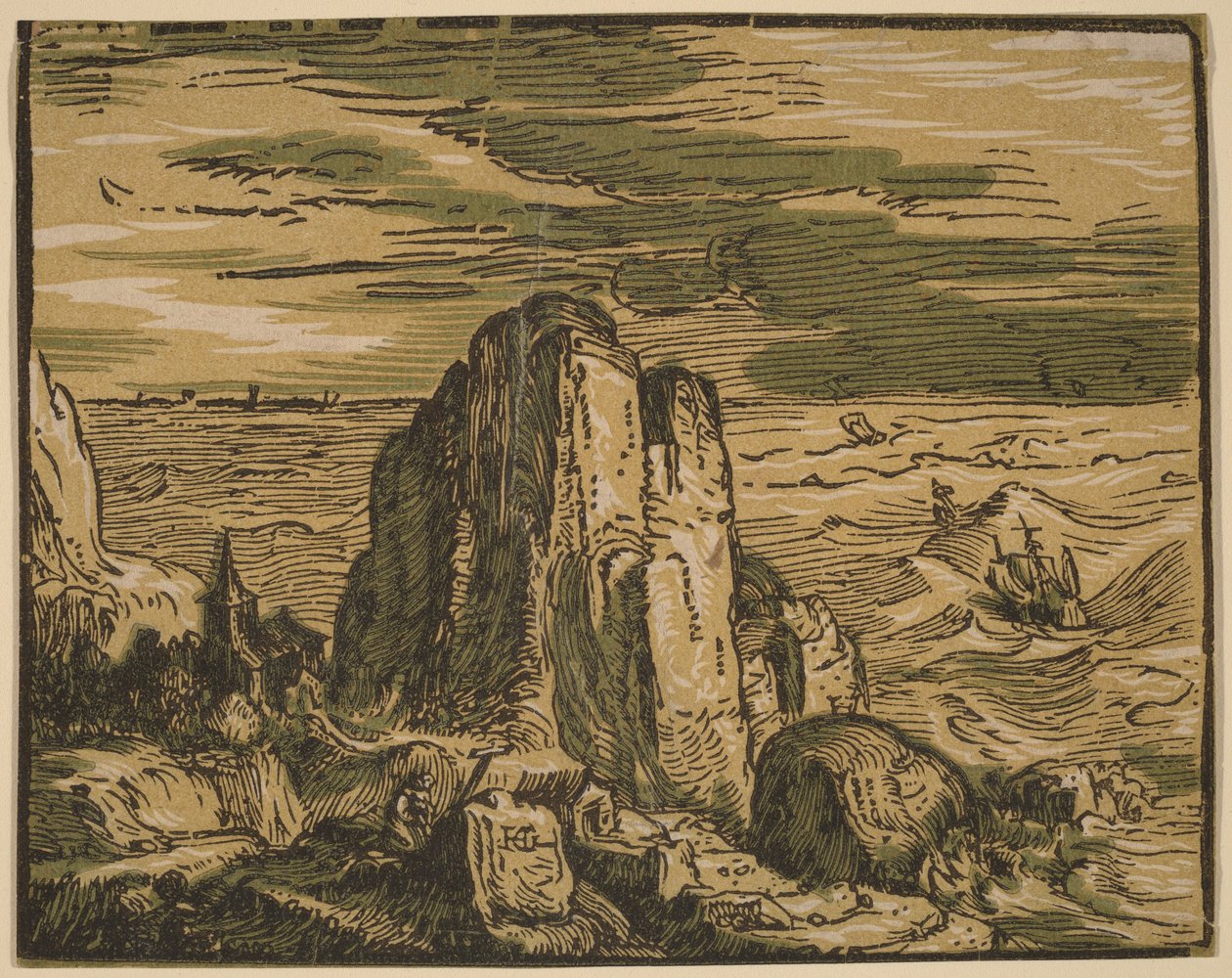 Klif aan een zeekust door Hendrick Goltzius