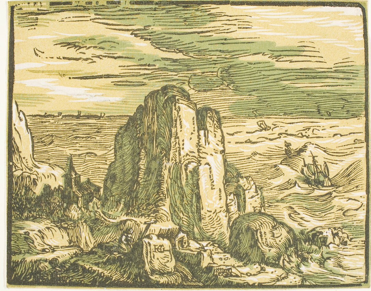 Klip aan een kust, uit Vier kleine landschappen door Hendrick Goltzius