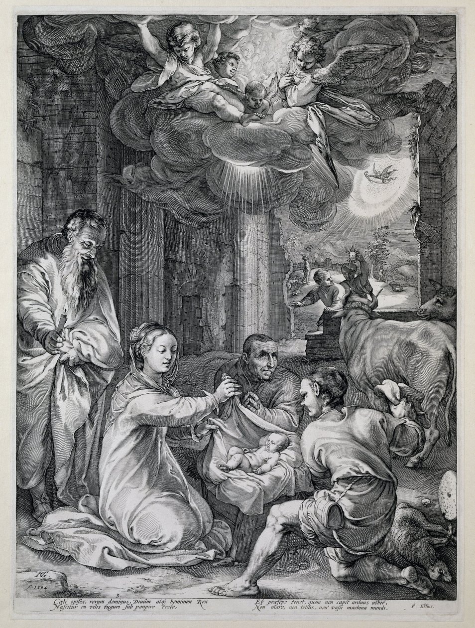 De aanbidding der herders door Hendrick Goltzius
