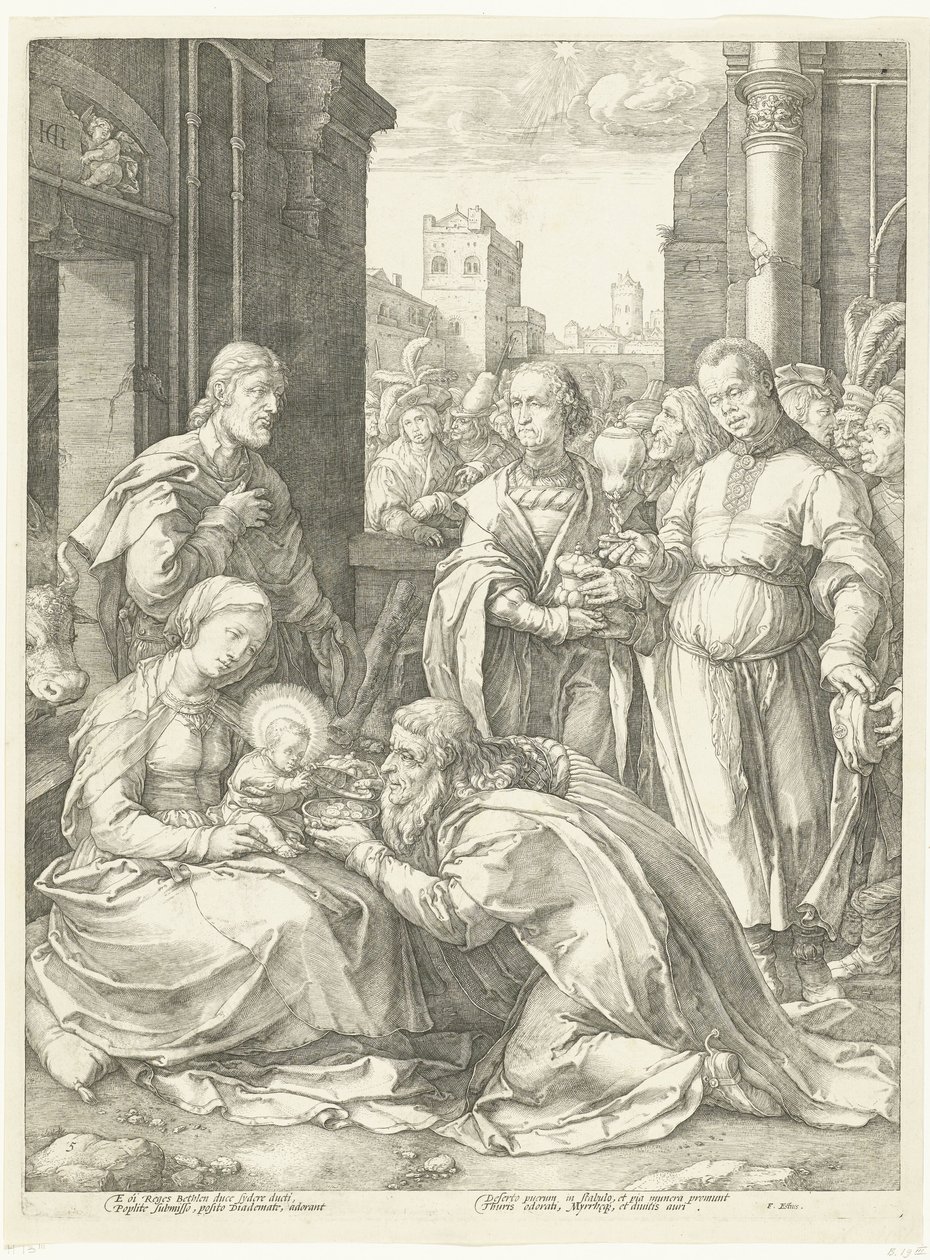 De aanbidding der koningen door Hendrick Goltzius