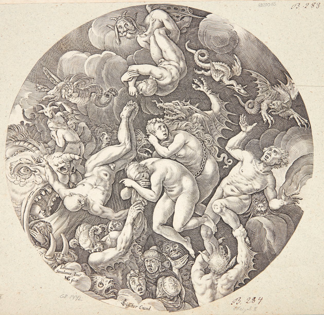 De val van de verdoemden door Hendrick Goltzius