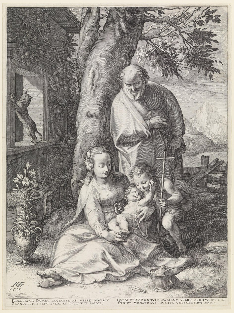 De heilige familie met Johannes de Doper door Hendrick Goltzius