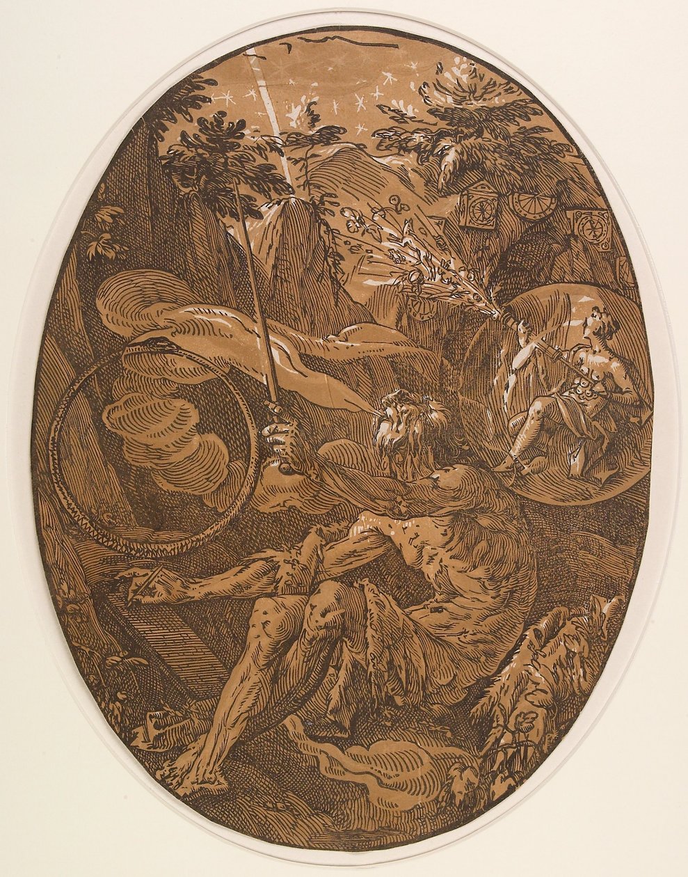 Demogorgon in der Höhle der Ewigkeit door Hendrick Goltzius