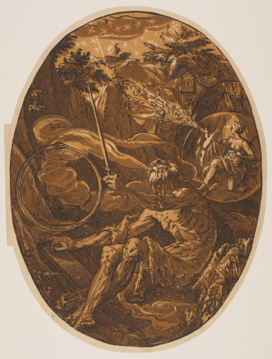 Demogorgon in de Grot der Eeuwigheid, uit De Goden door Hendrick Goltzius